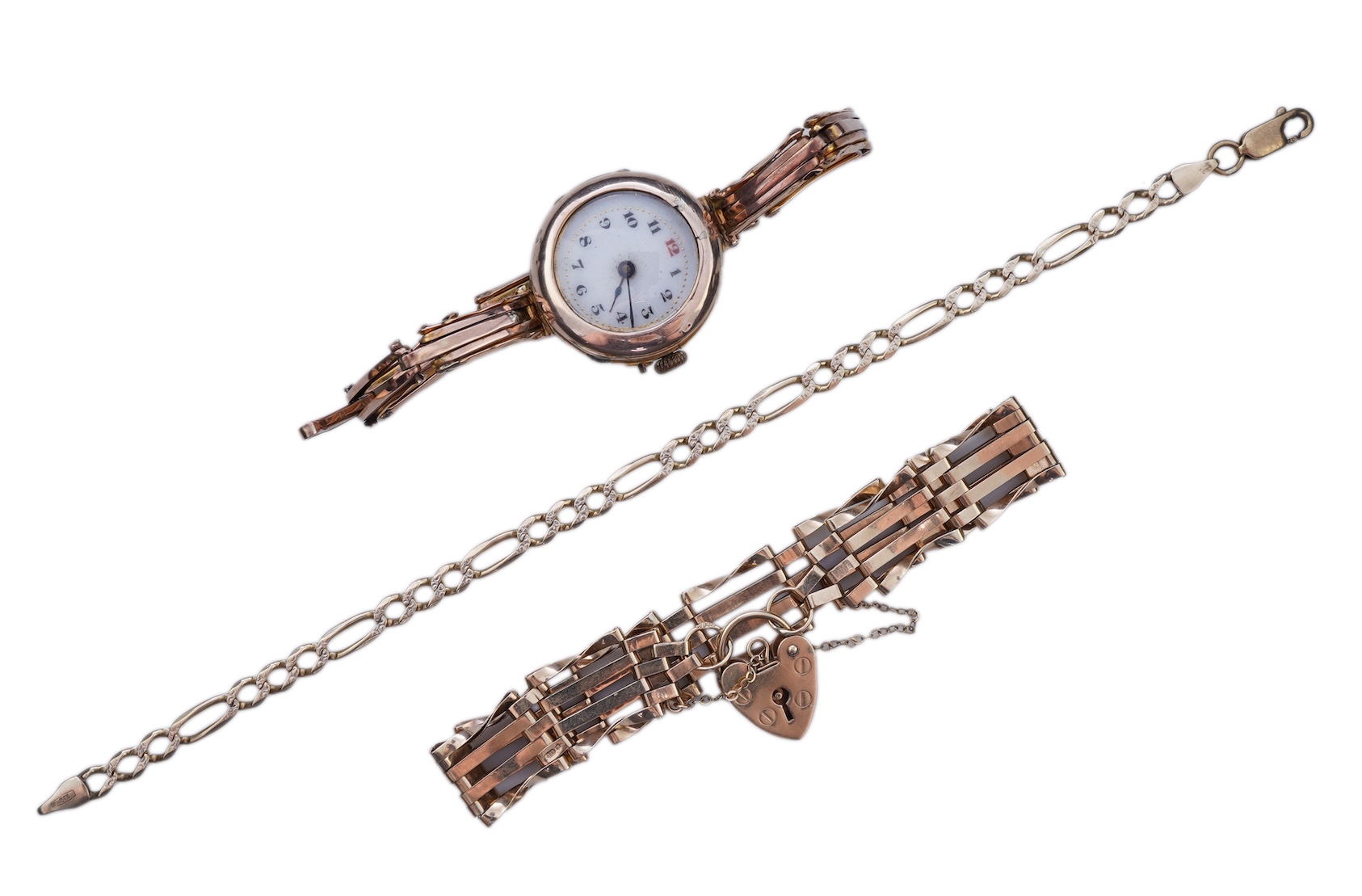 Two gold bracelets and a gold watch